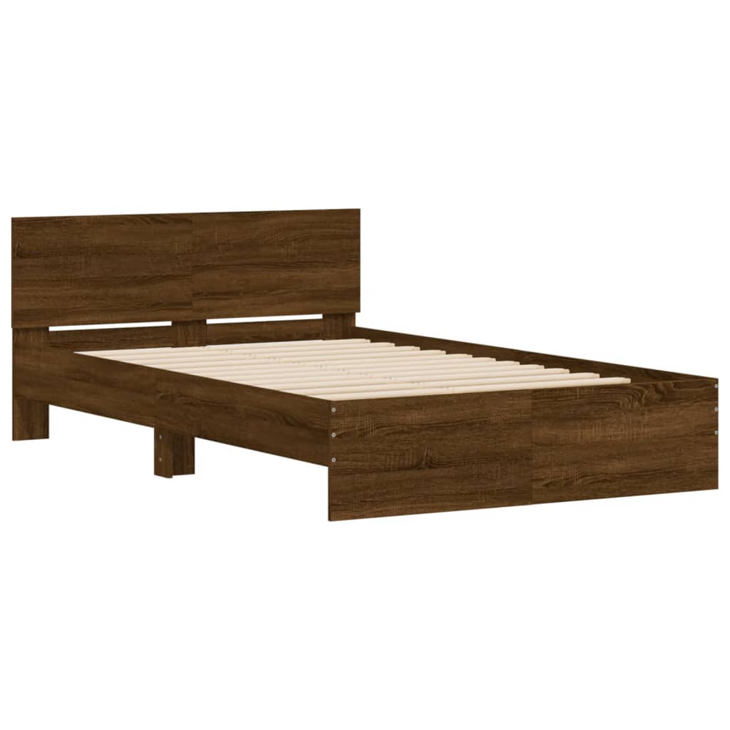 Bedframe met hoofdeinde bruin eikenkleur 135x190 cm is nu te koop bij PeponiXL, paradijselijk wonen!