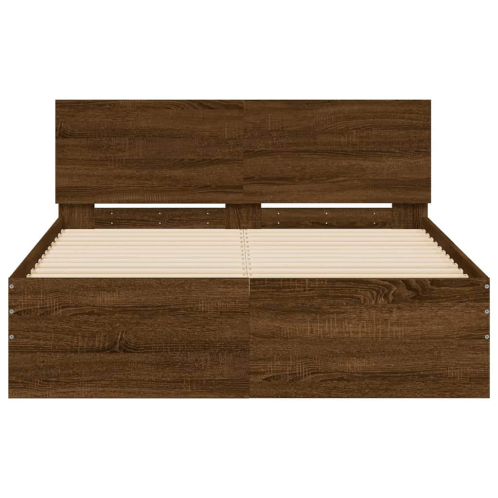 Bedframe met hoofdeinde bruin eikenkleur 135x190 cm is nu te koop bij PeponiXL, paradijselijk wonen!
