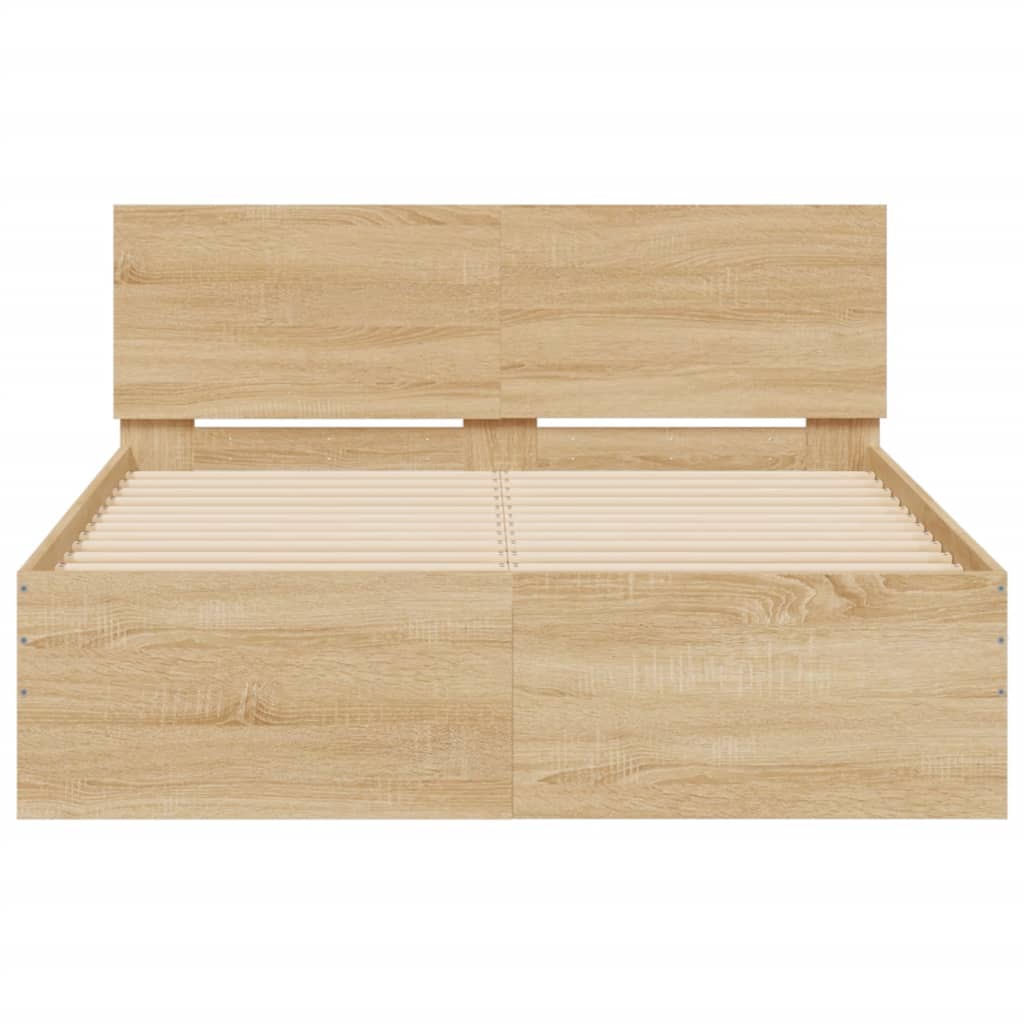 Bedframe met hoofdeinde sonoma eikenkleurig 120x190 cm is nu te koop bij PeponiXL, paradijselijk wonen!