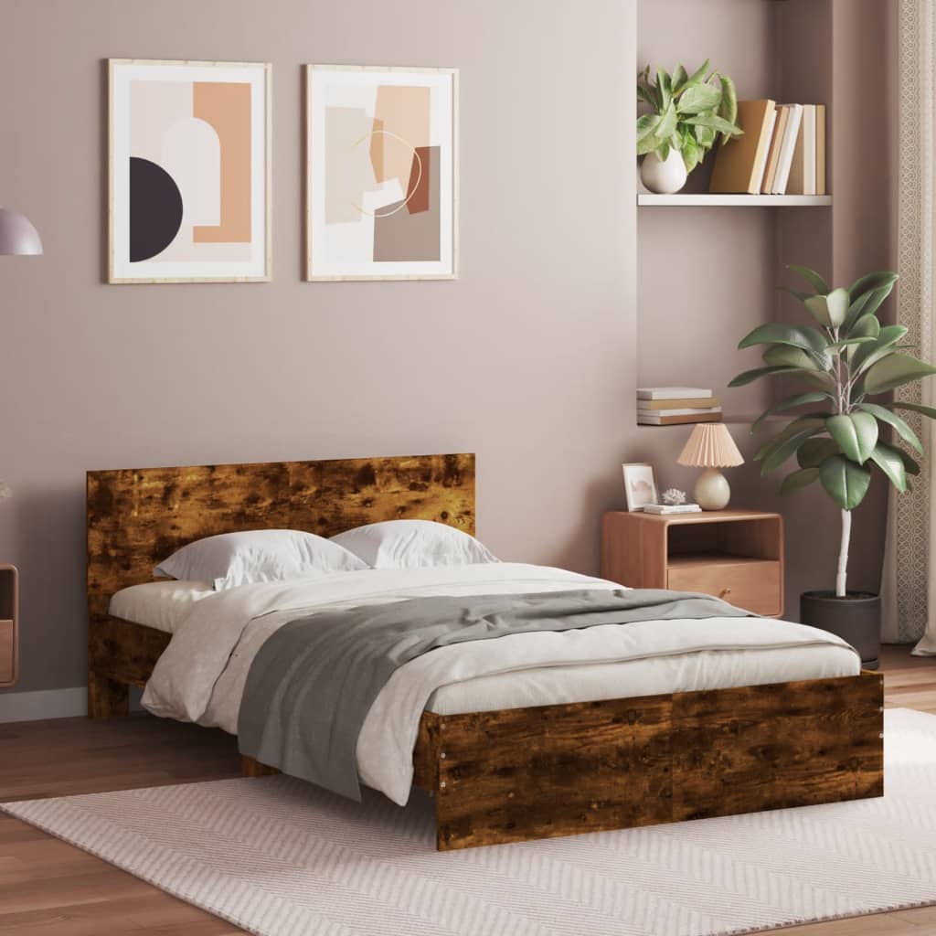 Bedframe met hoofdeinde gerookt eikenkleurig 120x190 cm is nu te koop bij PeponiXL, paradijselijk wonen!