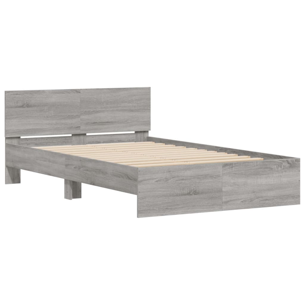 Bedframe met hoofdeinde grijs sonoma eikenkleurig 120x190 cm is nu te koop bij PeponiXL, paradijselijk wonen!