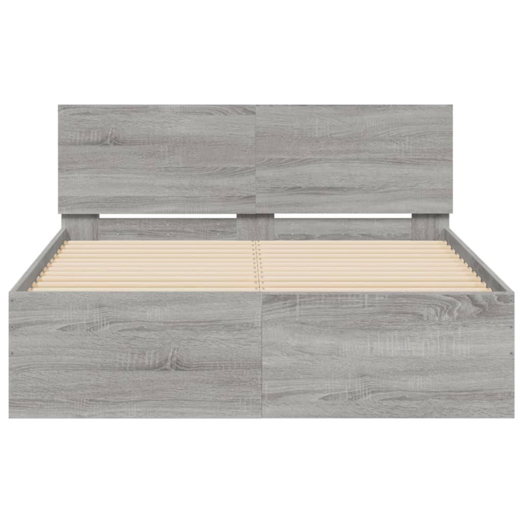 Bedframe met hoofdeinde grijs sonoma eikenkleurig 120x190 cm is nu te koop bij PeponiXL, paradijselijk wonen!