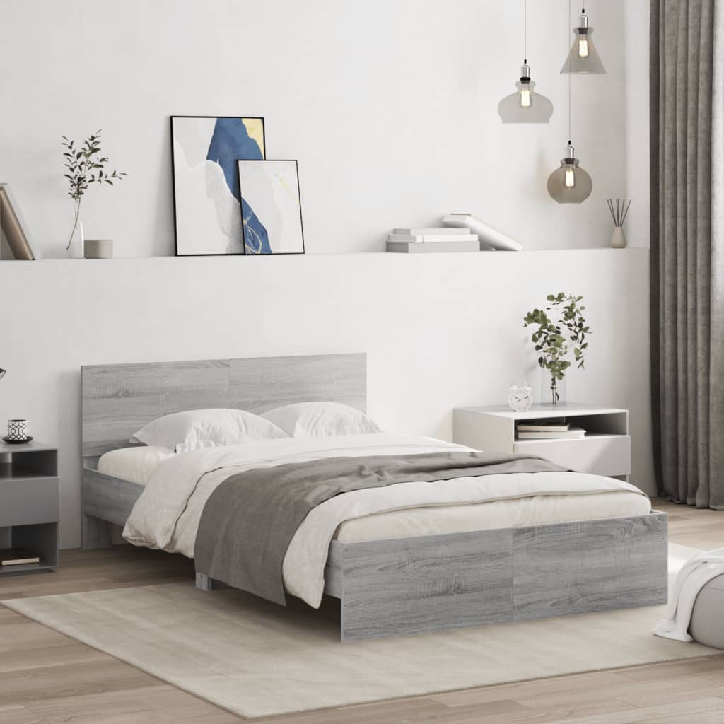 Bedframe met hoofdeinde grijs sonoma eikenkleurig 120x190 cm is nu te koop bij PeponiXL, paradijselijk wonen!