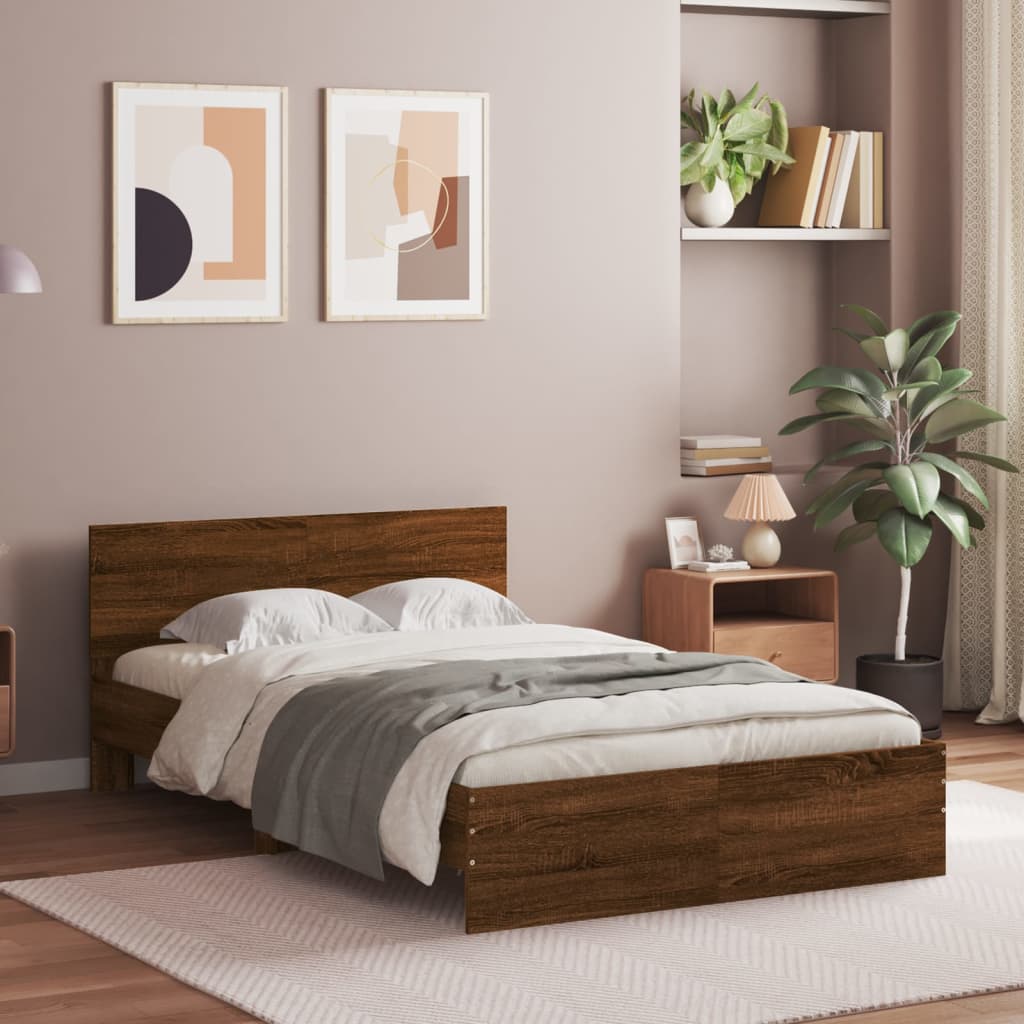 Bedframe met hoofdeinde bruin eikenkleur 120x190 cm is nu te koop bij PeponiXL, paradijselijk wonen!