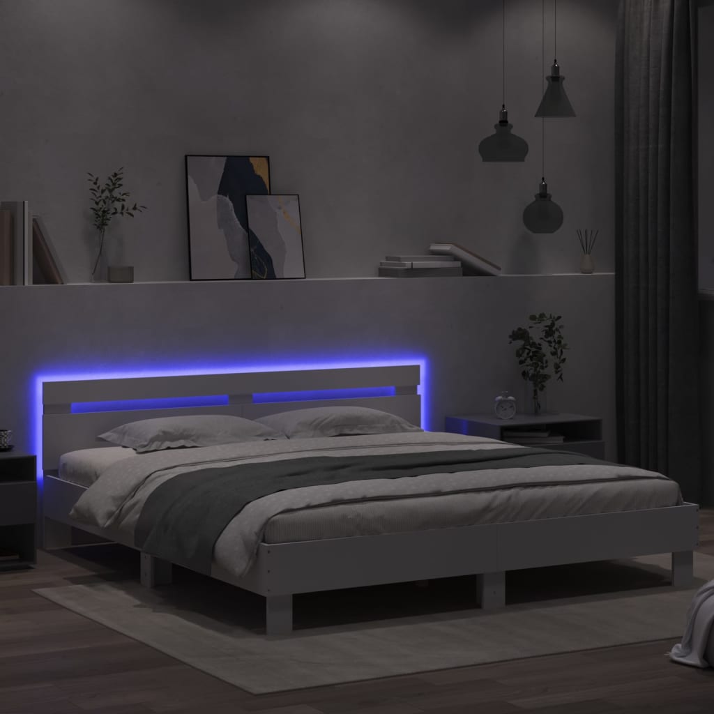 Bedframe met hoofdeinde en LED-verlichting wit 200x200 cm is nu te koop bij PeponiXL, paradijselijk wonen!