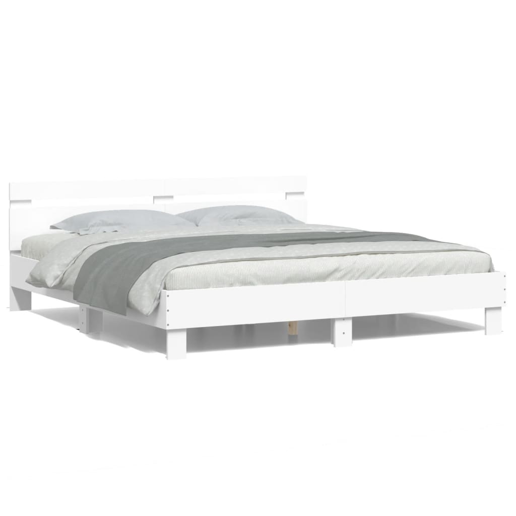 Bedframe met hoofdeinde en LED-verlichting wit 200x200 cm is nu te koop bij PeponiXL, paradijselijk wonen!