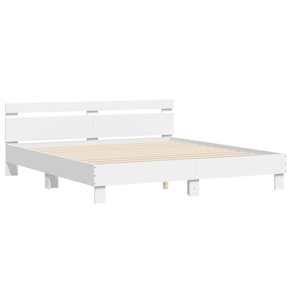 Bedframe met hoofdeinde en LED-verlichting wit 200x200 cm is nu te koop bij PeponiXL, paradijselijk wonen!