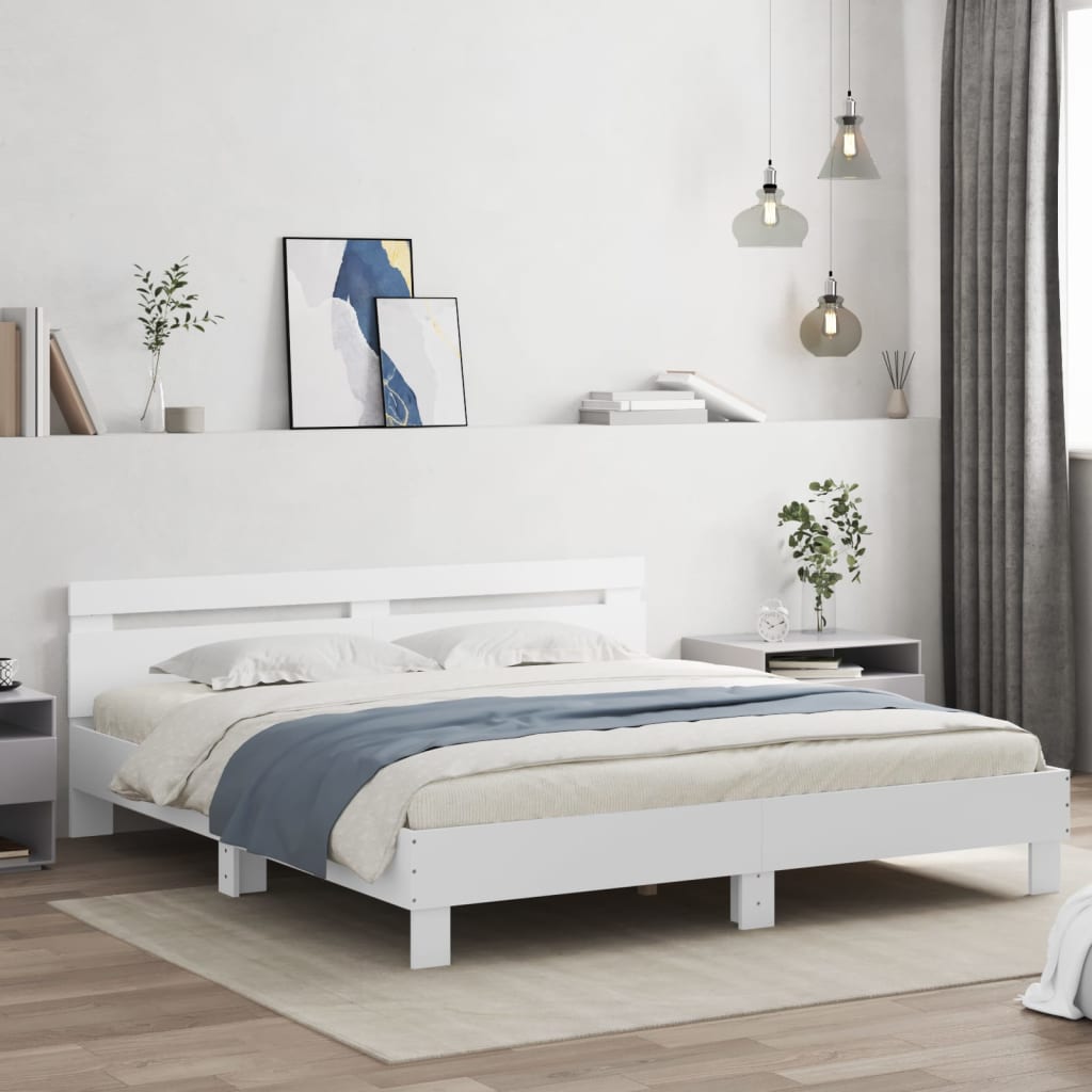 Bedframe met hoofdeinde en LED-verlichting wit 200x200 cm is nu te koop bij PeponiXL, paradijselijk wonen!