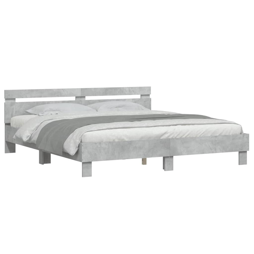 Bedframe met hoofdeinde en LED-licht betongrijs 200x200 cm is nu te koop bij PeponiXL, paradijselijk wonen!