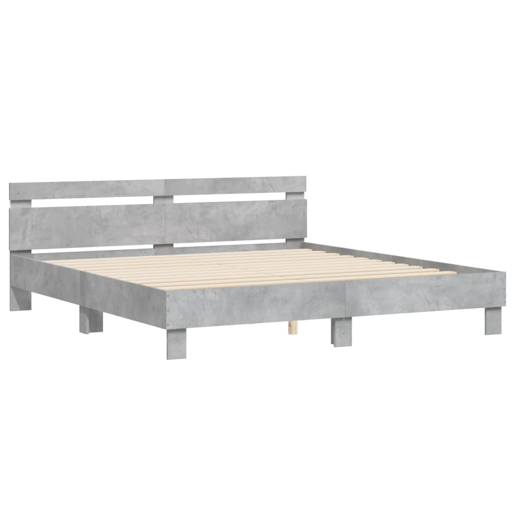 Bedframe met hoofdeinde en LED-licht betongrijs 200x200 cm is nu te koop bij PeponiXL, paradijselijk wonen!