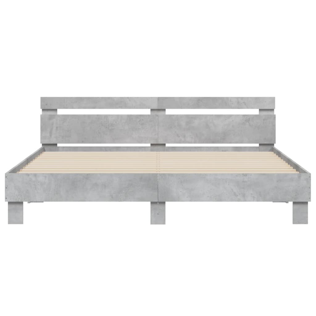 Bedframe met hoofdeinde en LED-licht betongrijs 200x200 cm is nu te koop bij PeponiXL, paradijselijk wonen!