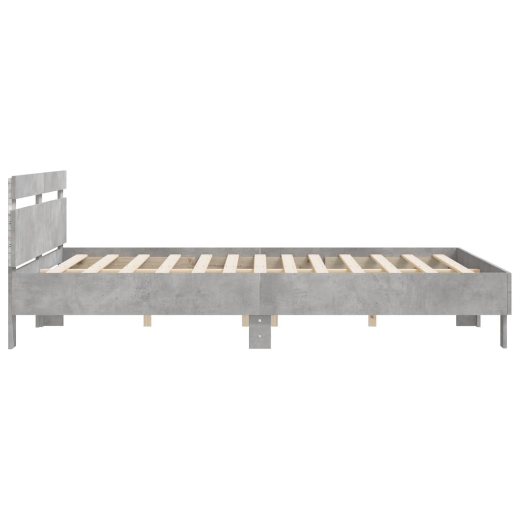 Bedframe met hoofdeinde en LED-licht betongrijs 200x200 cm is nu te koop bij PeponiXL, paradijselijk wonen!