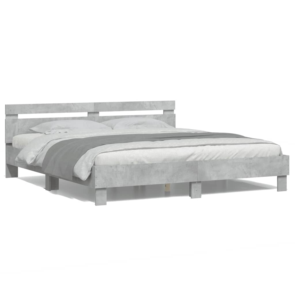 Bedframe met hoofdeinde en LED-licht betongrijs 200x200 cm is nu te koop bij PeponiXL, paradijselijk wonen!