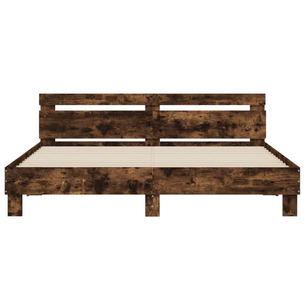 Bedframe met hoofdeinde en LED gerookt eikenkleurig 200x200 cm is nu te koop bij PeponiXL, paradijselijk wonen!
