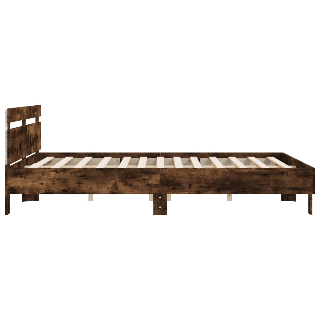 Bedframe met hoofdeinde en LED gerookt eikenkleurig 200x200 cm is nu te koop bij PeponiXL, paradijselijk wonen!