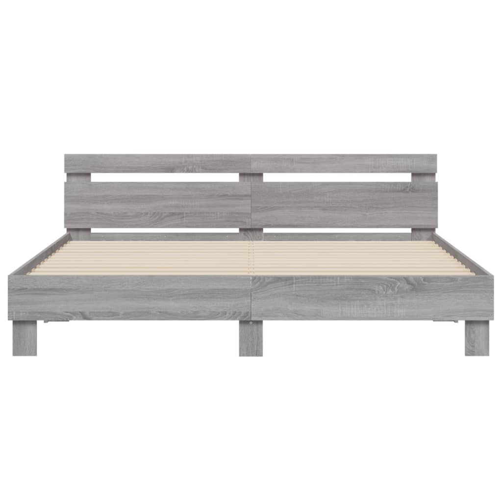 Bedframe met hoofdeinde en LED grijs sonoma eiken 200x200 cm is nu te koop bij PeponiXL, paradijselijk wonen!