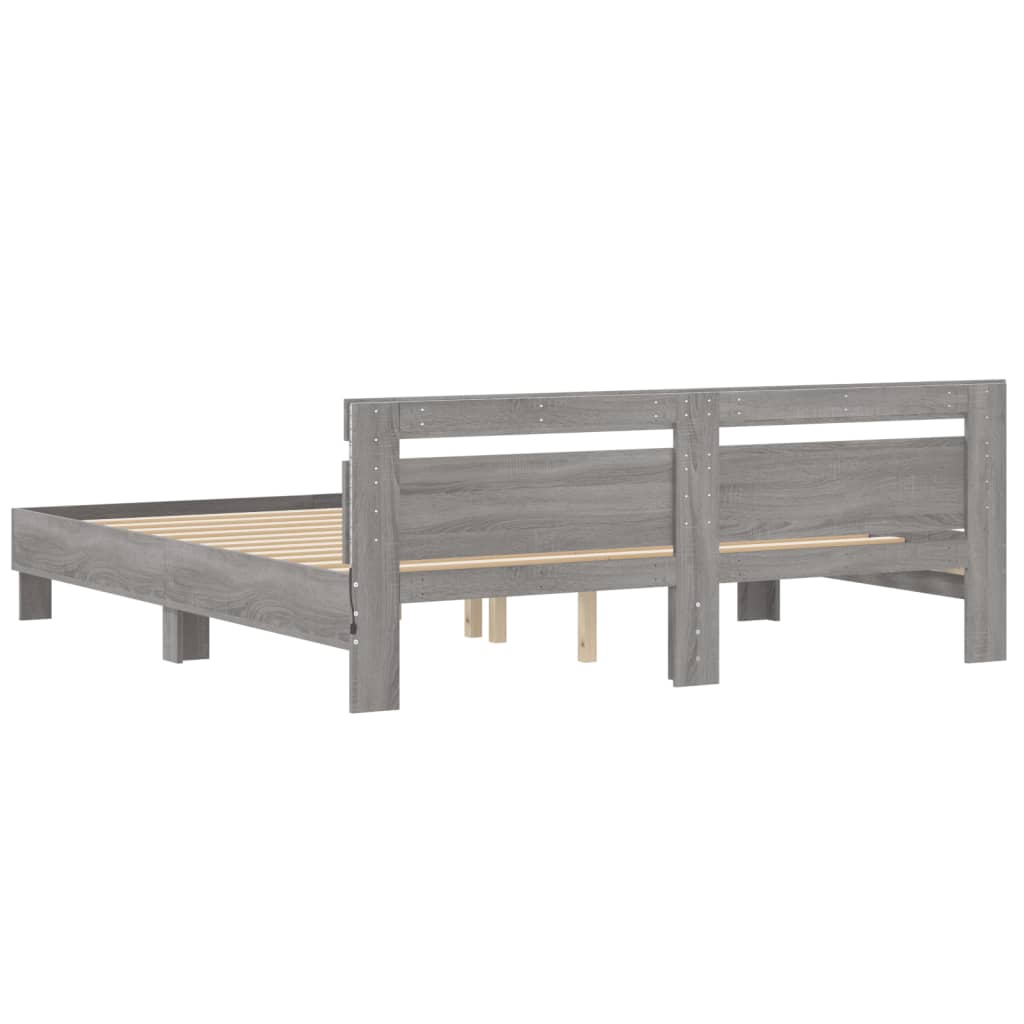 Bedframe met hoofdeinde en LED grijs sonoma eiken 200x200 cm is nu te koop bij PeponiXL, paradijselijk wonen!