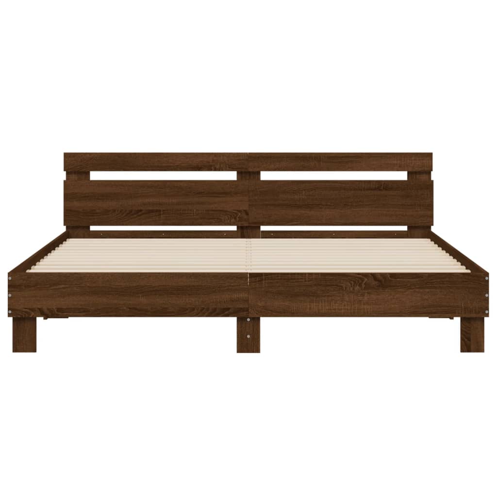 Bedframe met hoofdeinde en LED bruin eikenkleur 200x200 cm is nu te koop bij PeponiXL, paradijselijk wonen!