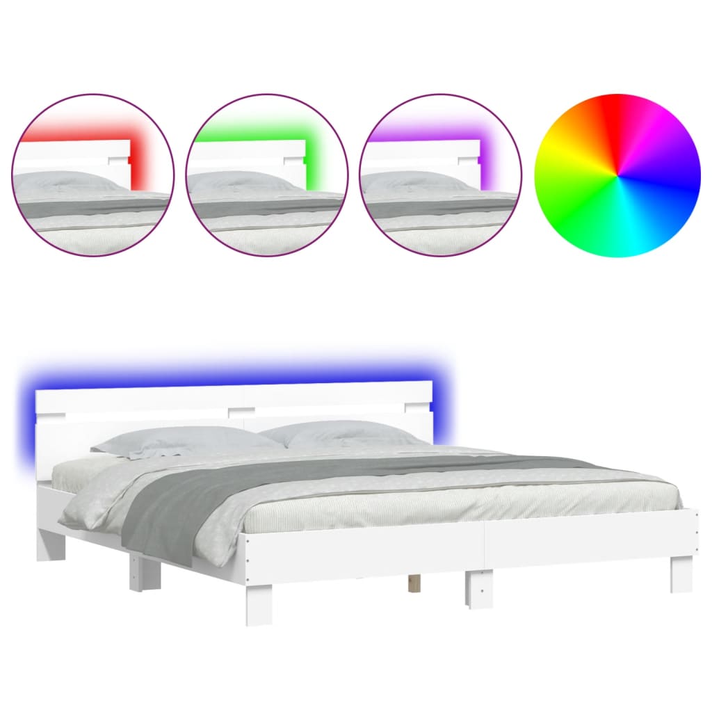 Bedframe met hoofdeinde en LED wit 180x200 cm is nu te koop bij PeponiXL, paradijselijk wonen!