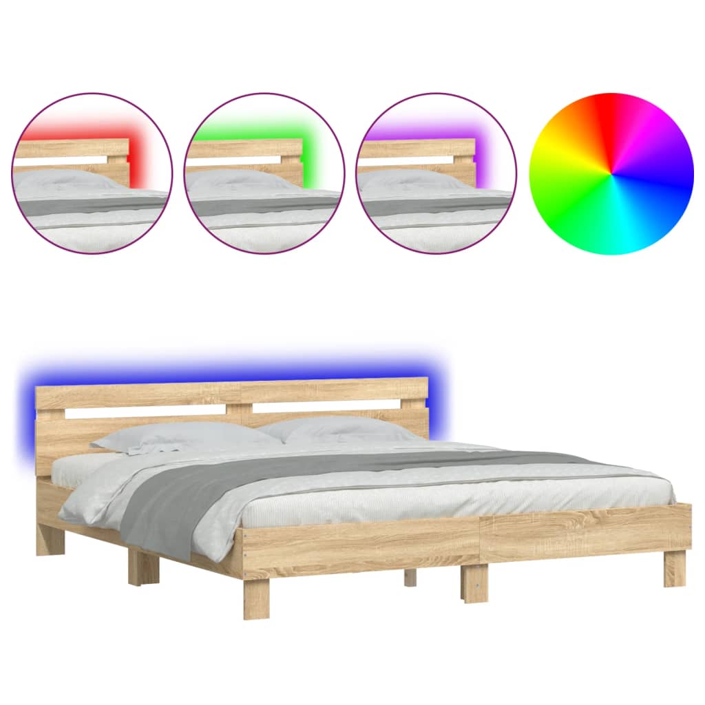 Bedframe met hoofdeinde en LED sonoma eikenkleurig 180x200 cm is nu te koop bij PeponiXL, paradijselijk wonen!