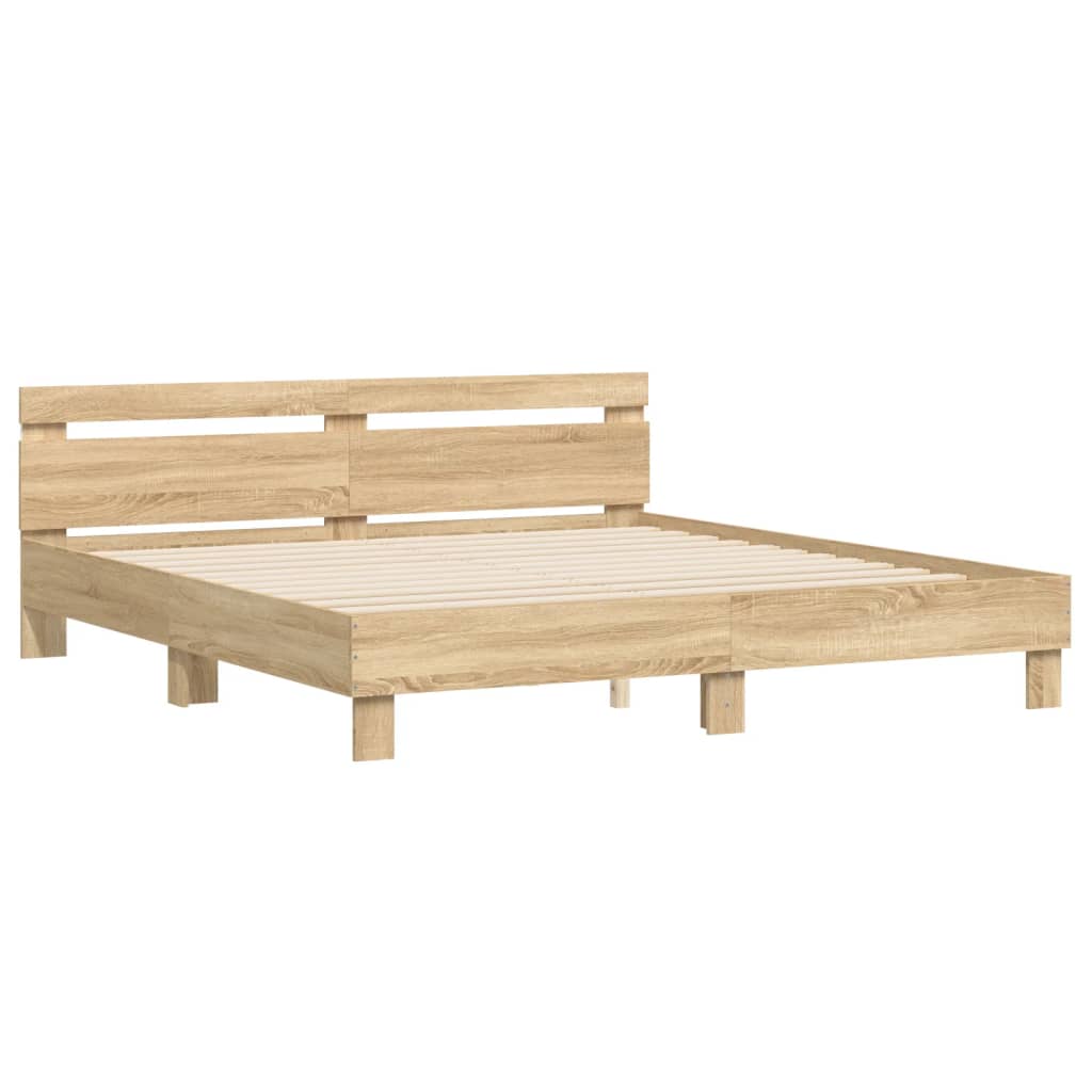 Bedframe met hoofdeinde en LED sonoma eikenkleurig 180x200 cm is nu te koop bij PeponiXL, paradijselijk wonen!