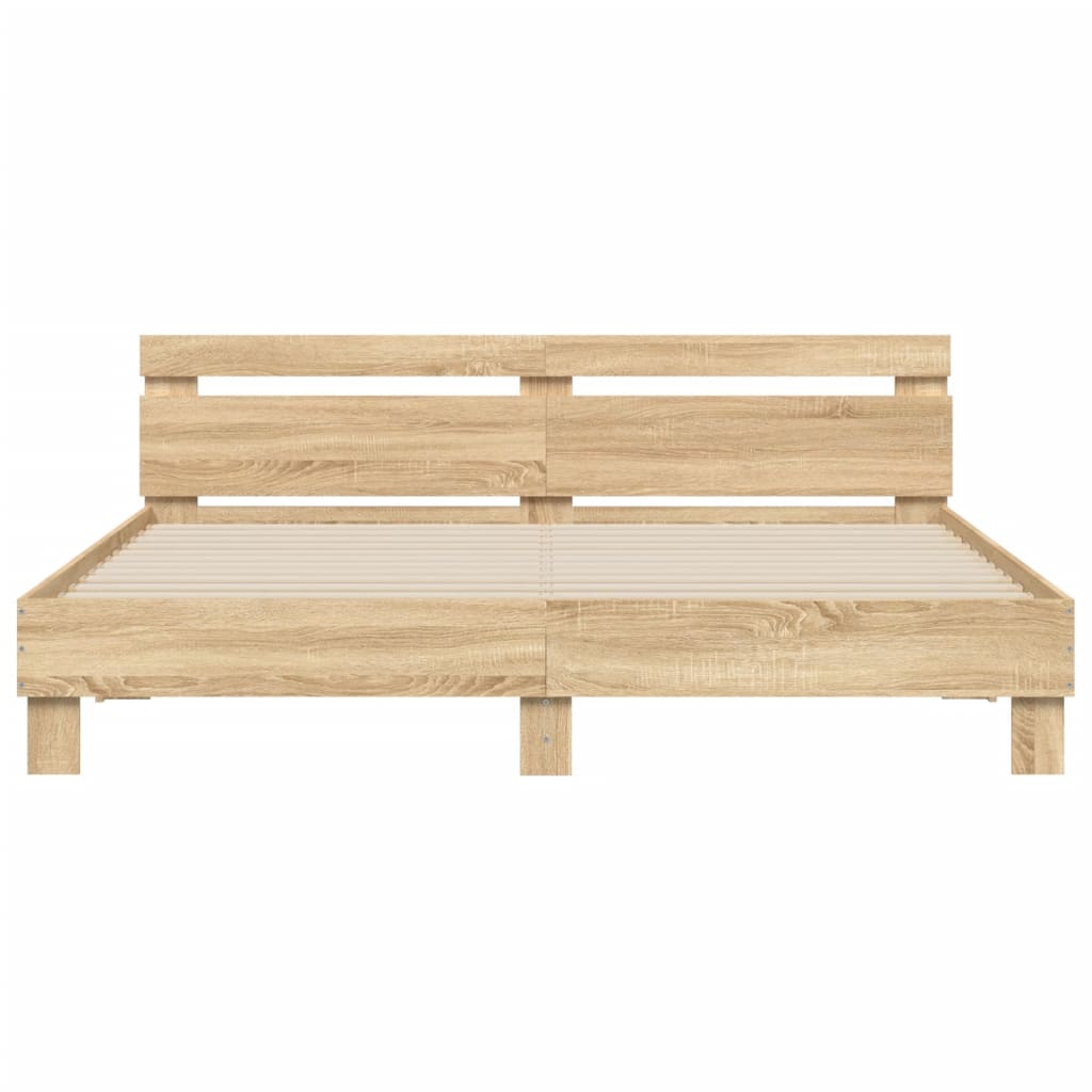 Bedframe met hoofdeinde en LED sonoma eikenkleurig 180x200 cm is nu te koop bij PeponiXL, paradijselijk wonen!