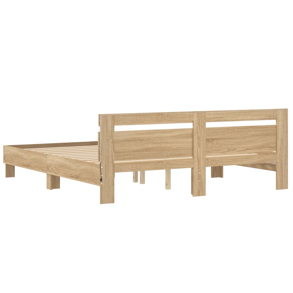 Bedframe met hoofdeinde en LED sonoma eikenkleurig 180x200 cm is nu te koop bij PeponiXL, paradijselijk wonen!