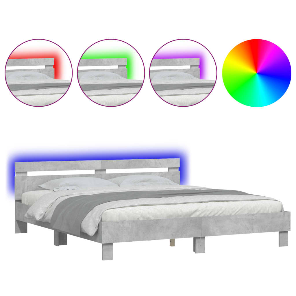Bedframe met hoofdeinde en LED-licht betongrijs 180x200 cm is nu te koop bij PeponiXL, paradijselijk wonen!