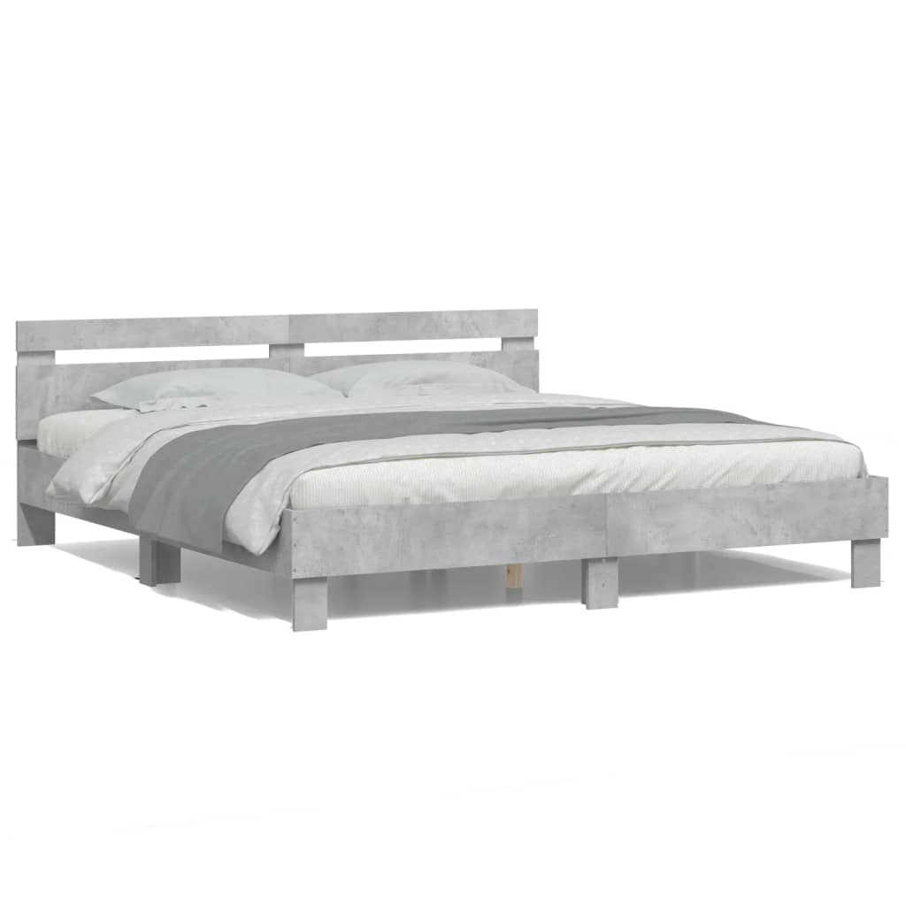 Bedframe met hoofdeinde en LED-licht betongrijs 180x200 cm is nu te koop bij PeponiXL, paradijselijk wonen!