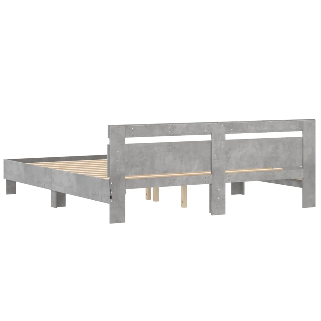 Bedframe met hoofdeinde en LED-licht betongrijs 180x200 cm is nu te koop bij PeponiXL, paradijselijk wonen!