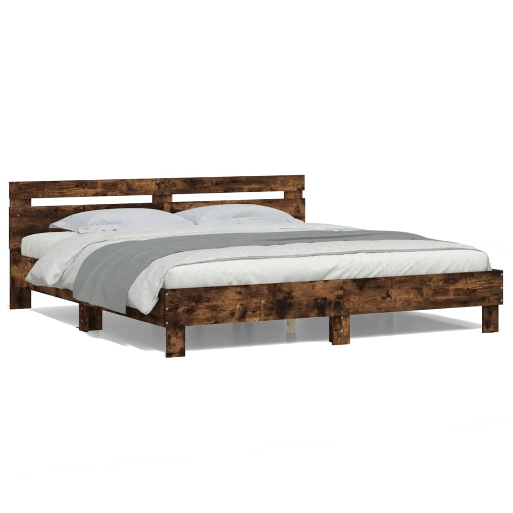 Bedframe met hoofdeinde en LED gerookt eikenkleurig 180x200 cm is nu te koop bij PeponiXL, paradijselijk wonen!