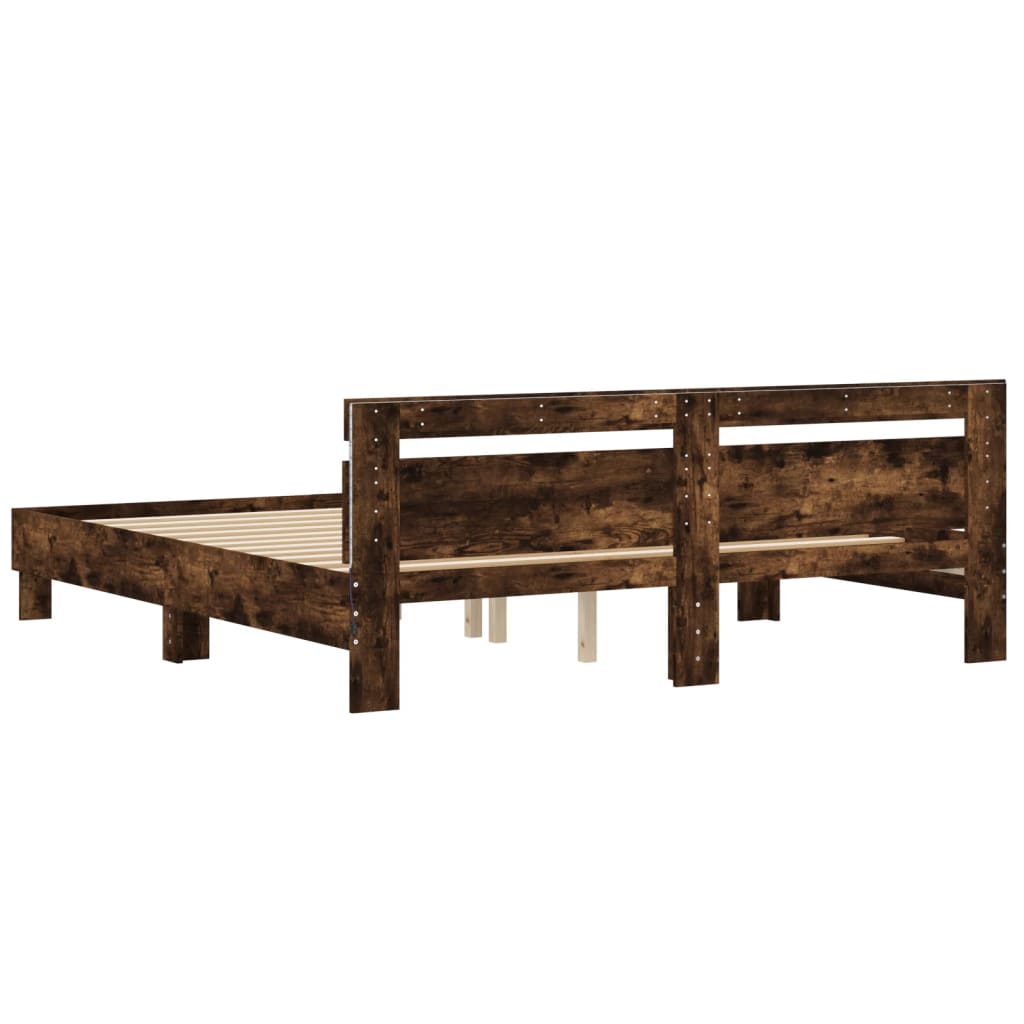 Bedframe met hoofdeinde en LED gerookt eikenkleurig 180x200 cm is nu te koop bij PeponiXL, paradijselijk wonen!