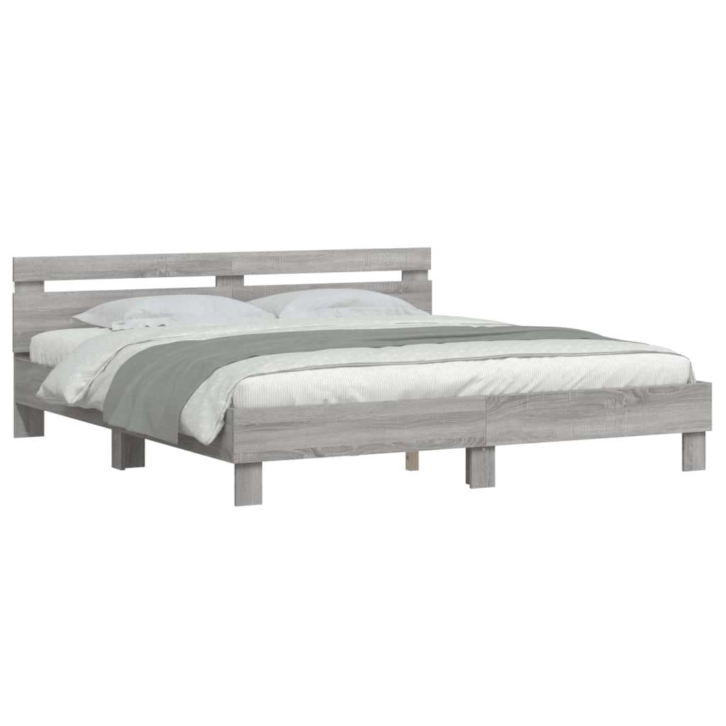 Bedframe met hoofdeinde en LED-licht grijs sonoma 180x200 cm is nu te koop bij PeponiXL, paradijselijk wonen!