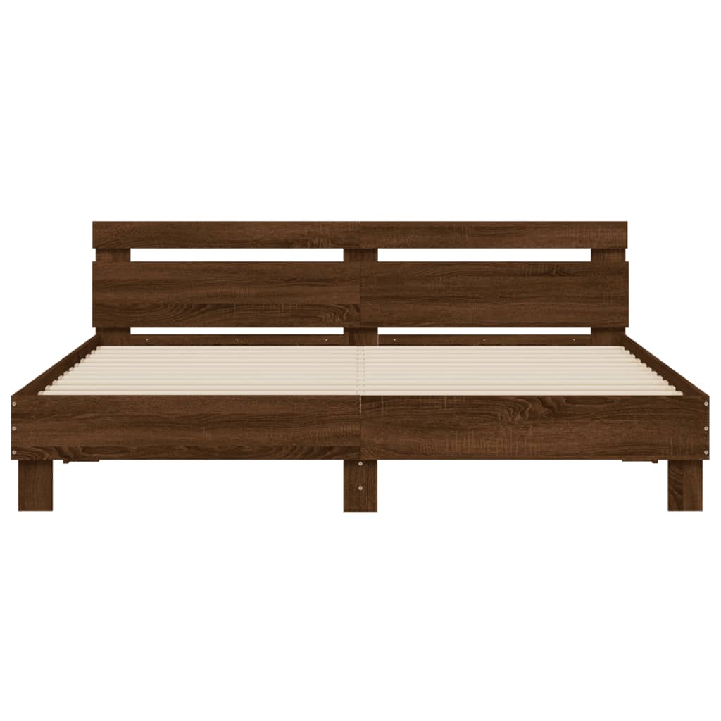 Bedframe met hoofdeinde en LED bruin eikenkleur 180x200 cm is nu te koop bij PeponiXL, paradijselijk wonen!