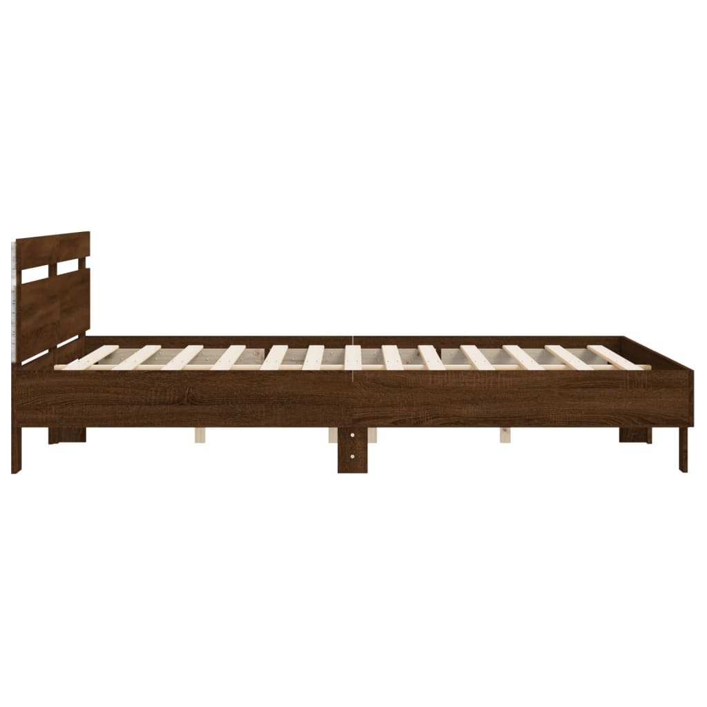 Bedframe met hoofdeinde en LED bruin eikenkleur 180x200 cm is nu te koop bij PeponiXL, paradijselijk wonen!