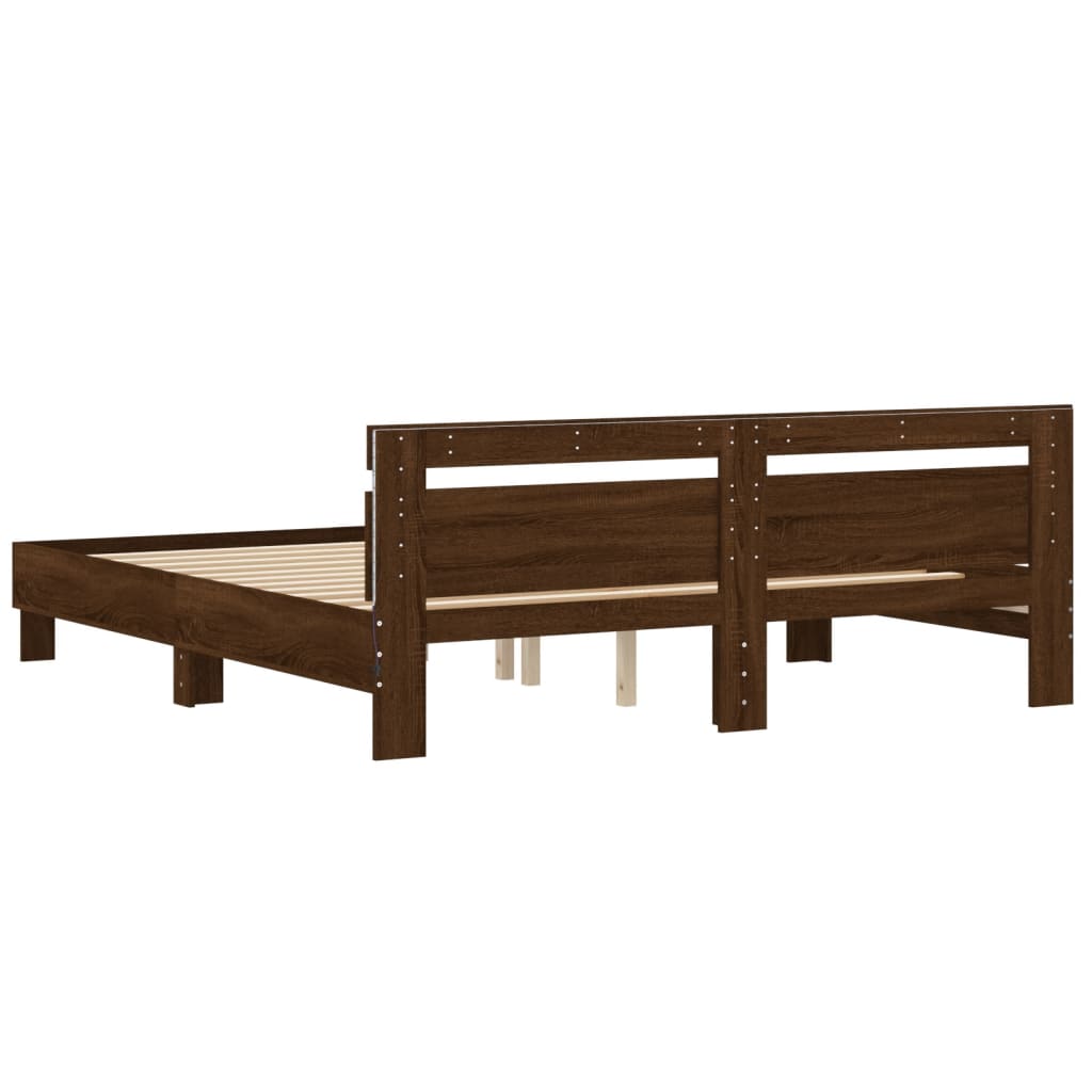 Bedframe met hoofdeinde en LED bruin eikenkleur 180x200 cm is nu te koop bij PeponiXL, paradijselijk wonen!