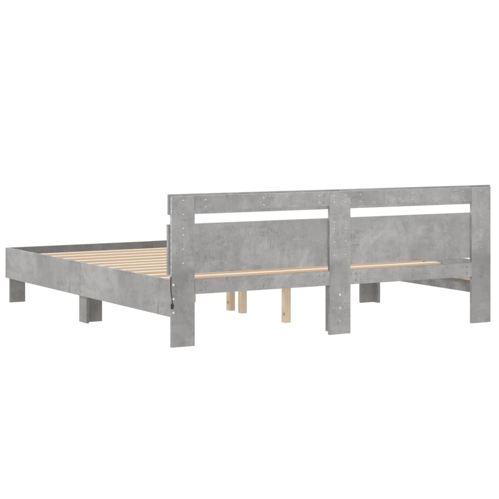 Bedframe met hoofdeinde en LED-licht betongrijs 160x200 cm is nu te koop bij PeponiXL, paradijselijk wonen!