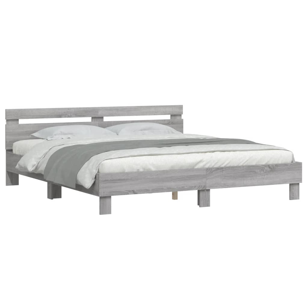 Bedframe met hoofdeinde en LED-licht grijs sonoma 160x200 cm is nu te koop bij PeponiXL, paradijselijk wonen!