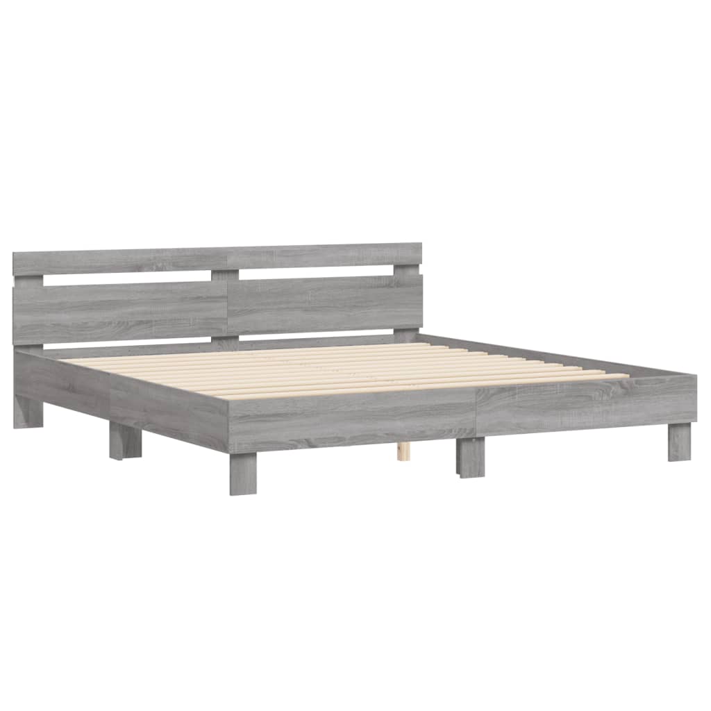 Bedframe met hoofdeinde en LED-licht grijs sonoma 160x200 cm is nu te koop bij PeponiXL, paradijselijk wonen!