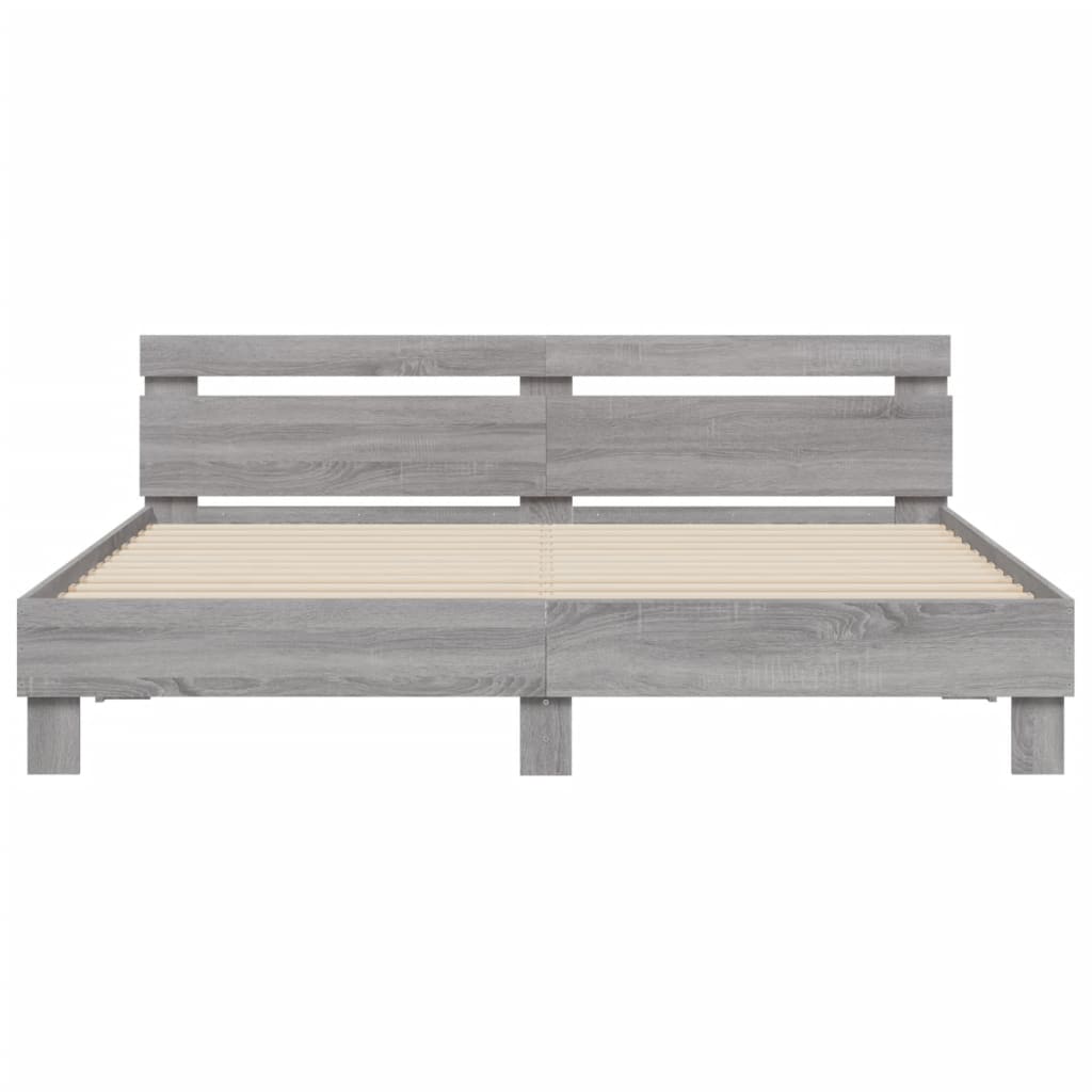 Bedframe met hoofdeinde en LED-licht grijs sonoma 160x200 cm is nu te koop bij PeponiXL, paradijselijk wonen!