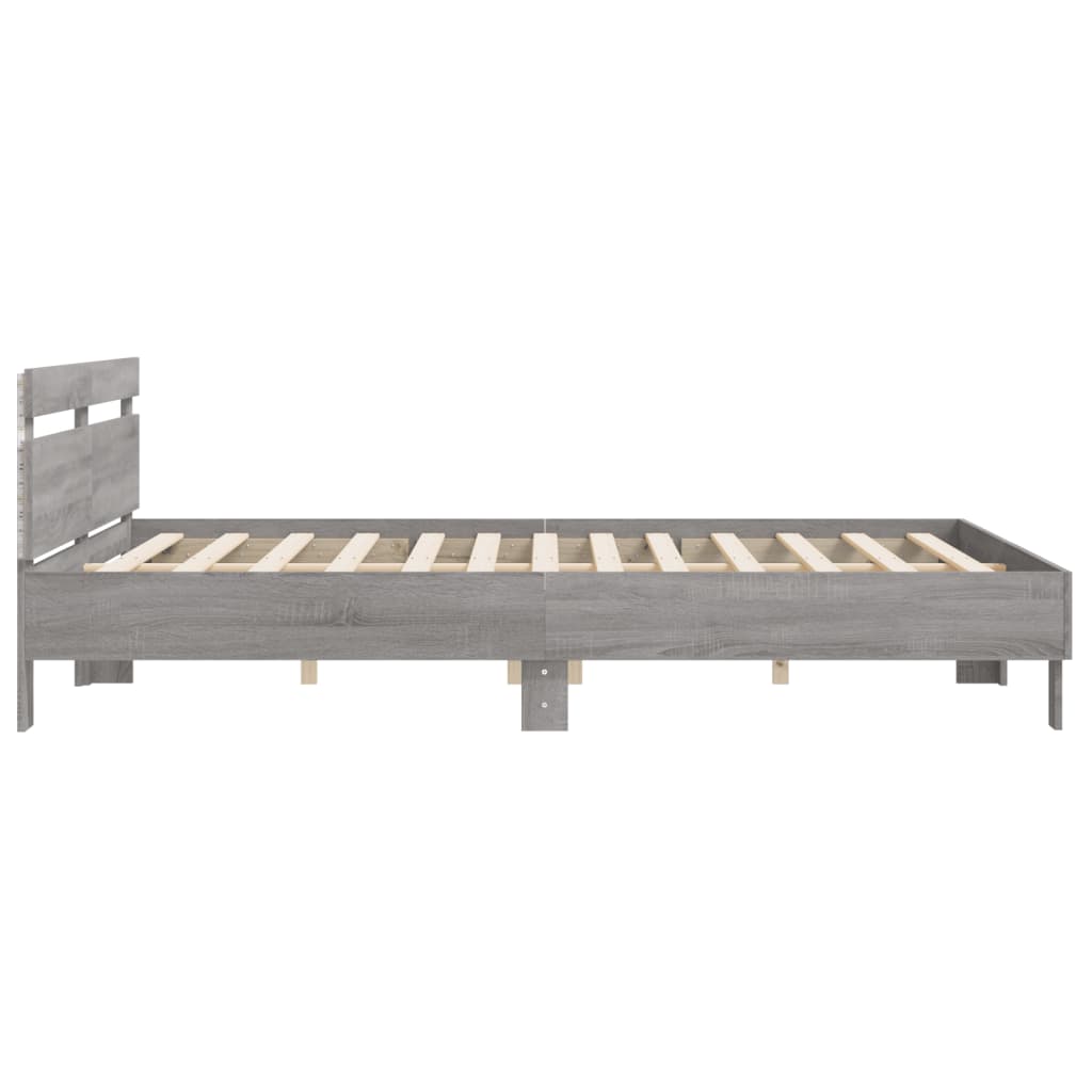 Bedframe met hoofdeinde en LED-licht grijs sonoma 160x200 cm is nu te koop bij PeponiXL, paradijselijk wonen!