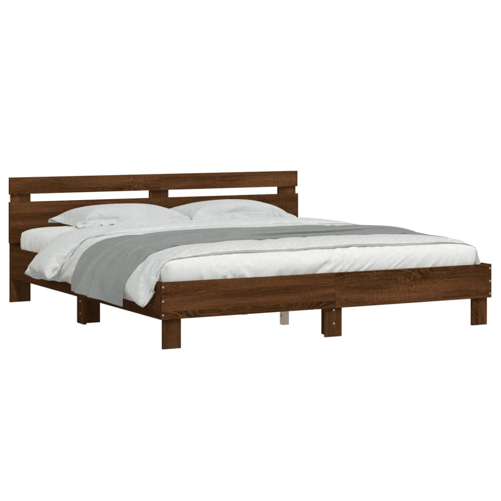 Bedframe met hoofdeinde en LED bruin eikenkleur 160x200 cm is nu te koop bij PeponiXL, paradijselijk wonen!