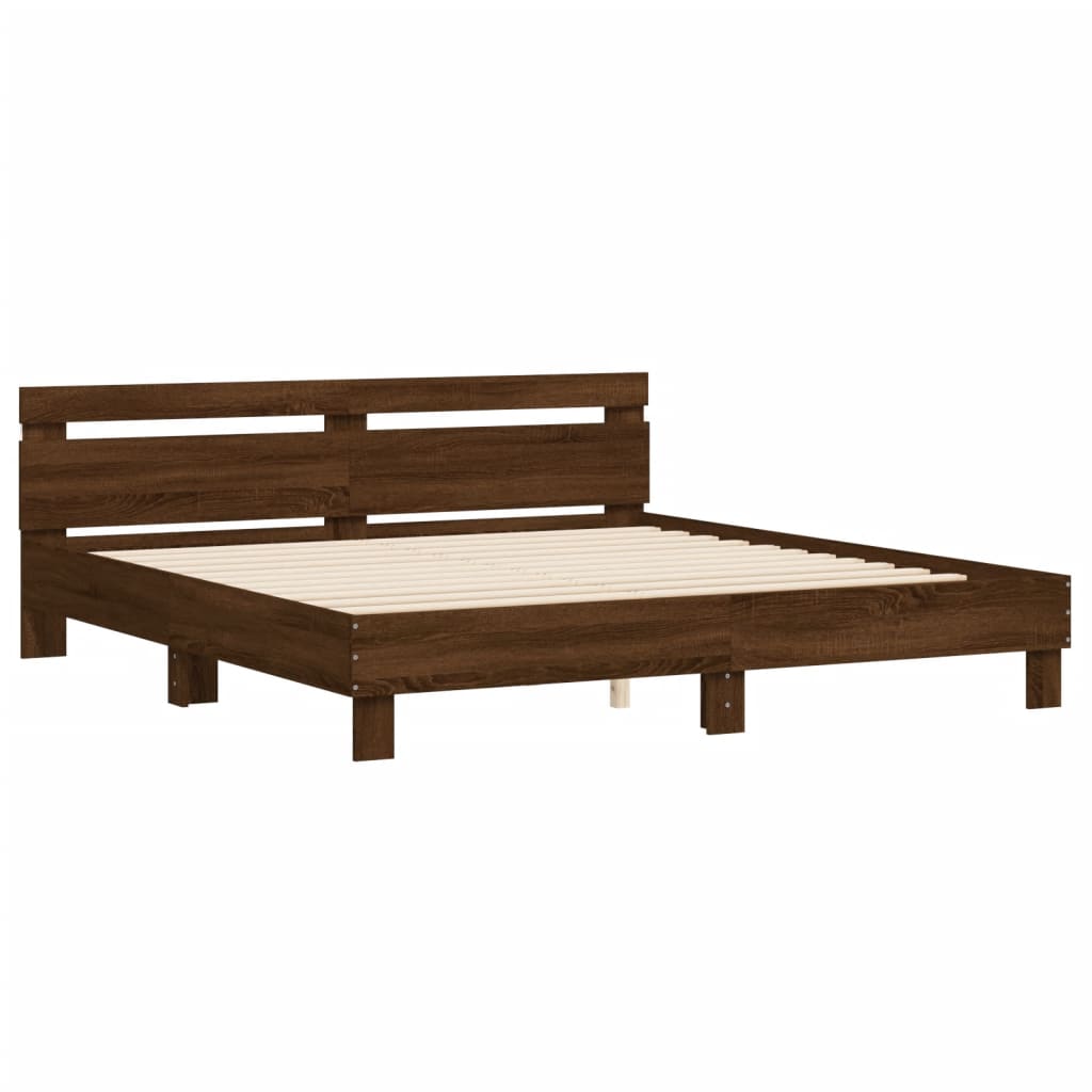 Bedframe met hoofdeinde en LED bruin eikenkleur 160x200 cm is nu te koop bij PeponiXL, paradijselijk wonen!