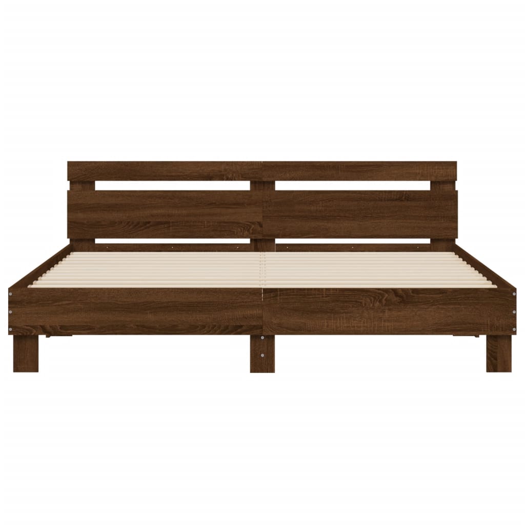 Bedframe met hoofdeinde en LED bruin eikenkleur 160x200 cm is nu te koop bij PeponiXL, paradijselijk wonen!