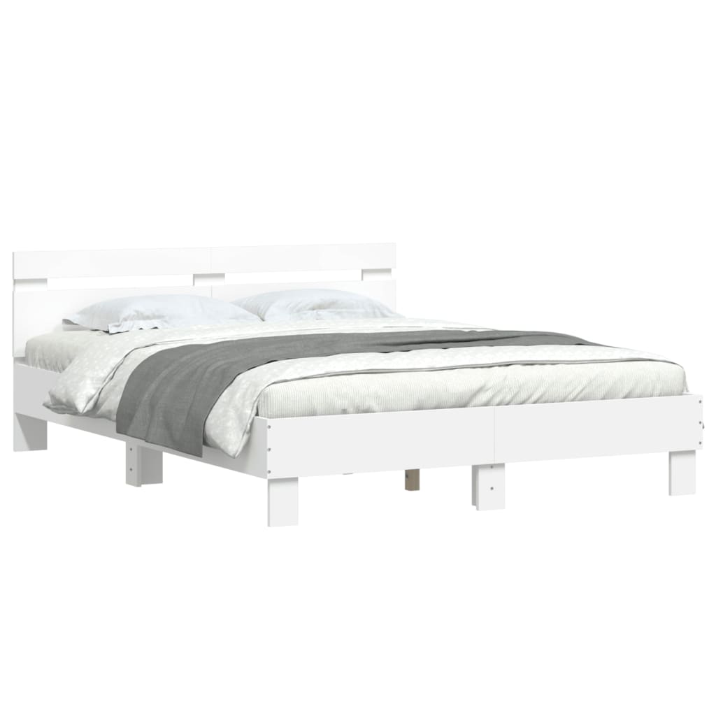 Bedframe met hoofdeinde en LED wit 150x200 cm is nu te koop bij PeponiXL, paradijselijk wonen!