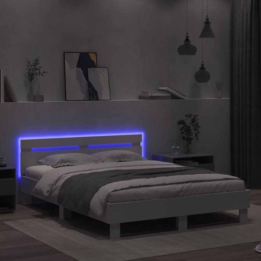 Bedframe met hoofdeinde en LED wit 150x200 cm is nu te koop bij PeponiXL, paradijselijk wonen!