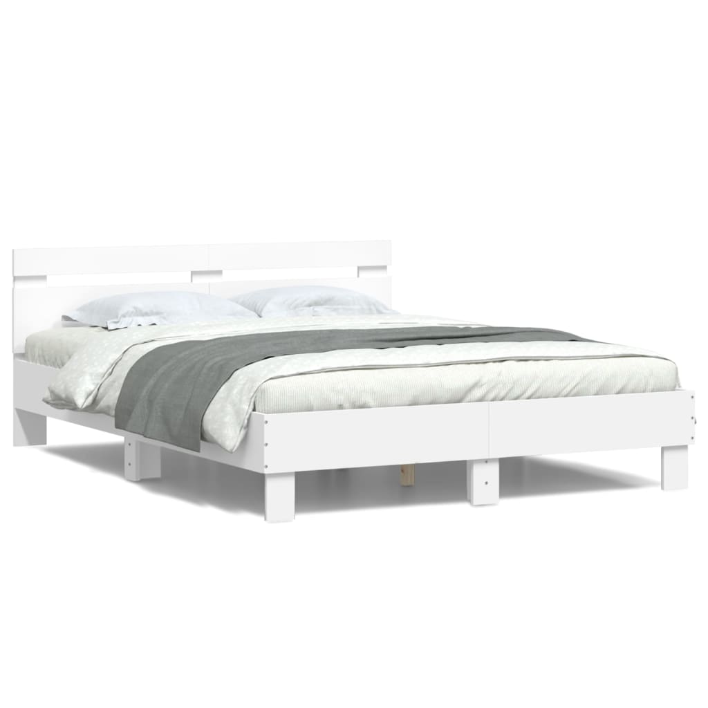 Bedframe met hoofdeinde en LED wit 150x200 cm is nu te koop bij PeponiXL, paradijselijk wonen!