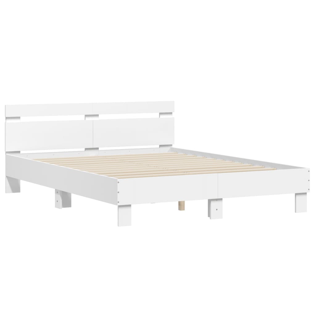 Bedframe met hoofdeinde en LED wit 150x200 cm is nu te koop bij PeponiXL, paradijselijk wonen!