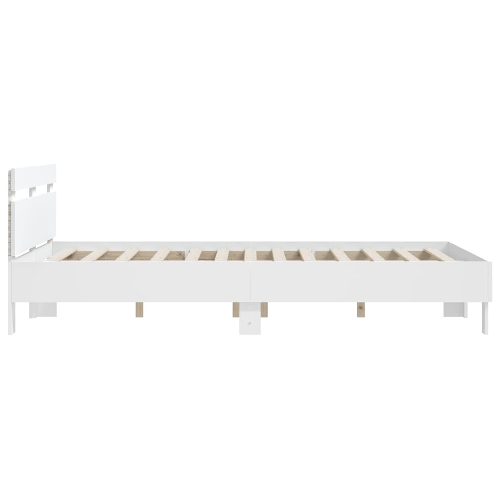 Bedframe met hoofdeinde en LED wit 150x200 cm is nu te koop bij PeponiXL, paradijselijk wonen!