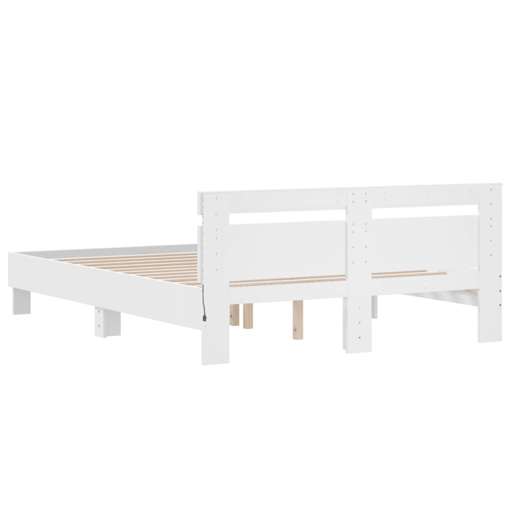 Bedframe met hoofdeinde en LED wit 150x200 cm is nu te koop bij PeponiXL, paradijselijk wonen!